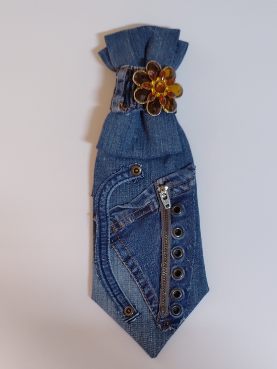 Accessories - Denim Blue Women's Tie with Amber Flower Accent